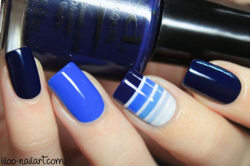 nail art stylight robe gradient bleu lignes